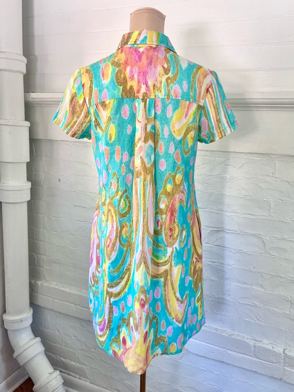 Amanda Johnson Studio Linen Shirt Dress Colorful Wearable Art Size Medium - Picture 7 of 12